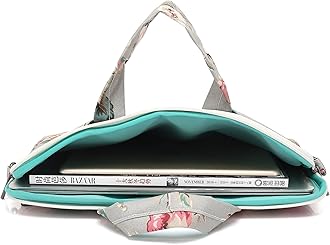 Canvaslove Rose Blue Patten Canvas Laptop Shoulder Messenger Bag Case Sleeve for 14 Inch 15 Inch Laptop Macbook Pro 15 Case Laptop Briefcase 15.6 Inch