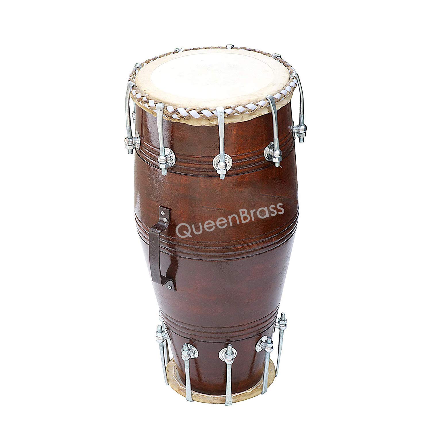 Sai Musical Dholak Drum, Shesham Holz, Bolztuned, gepolsterte Tasche, Maulschlüssel, Dholki Musikinstrument (PDI-AJD) (Dunkelbraun)