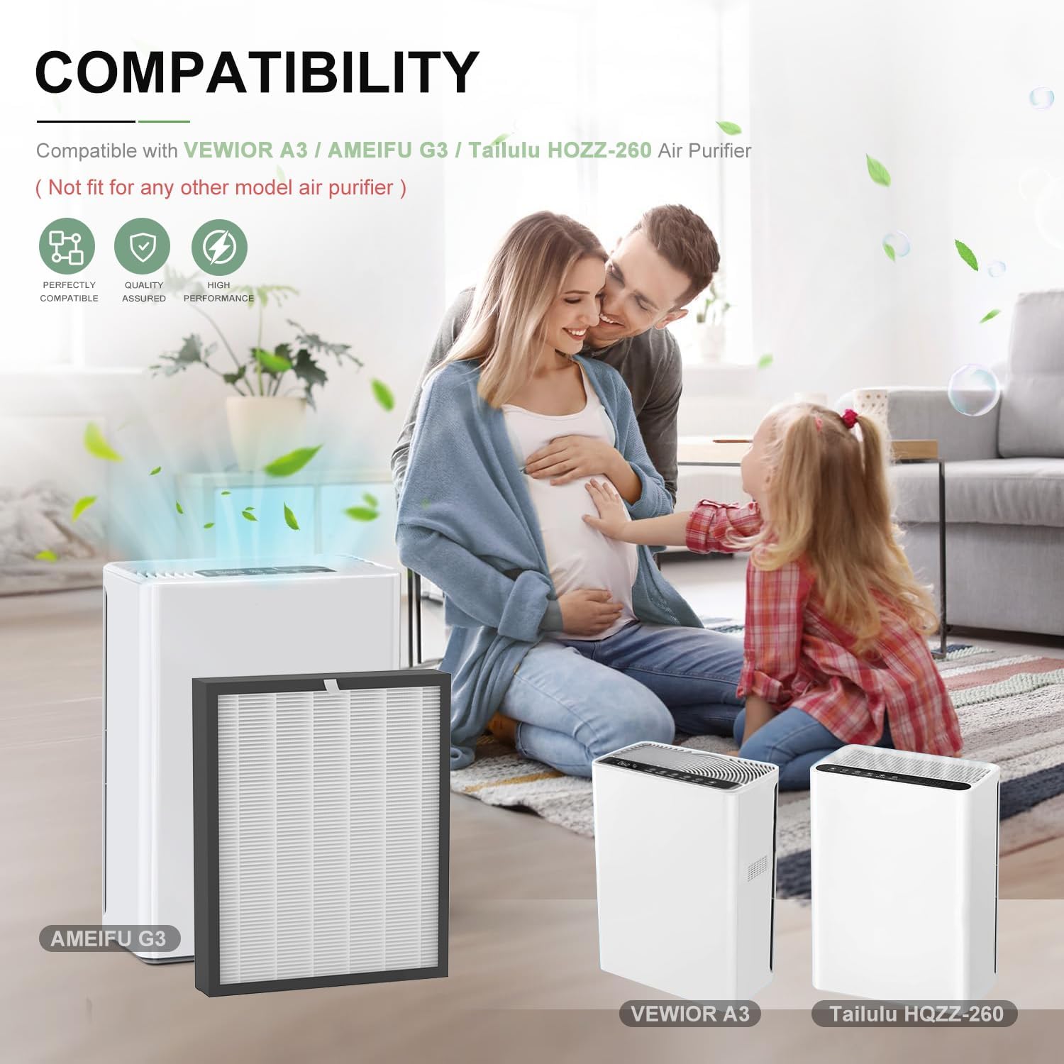 G3 Air Purifier Replacement Filter, Compatible with AMEIFU G3 (Sferf-30) Air Purifier, VEWIOR A3 Air Purifier and Tailulu HQZZ-260, 3-in-1 H13 True HEPA Air Cleaner Filter, 2 Pack - Image 2