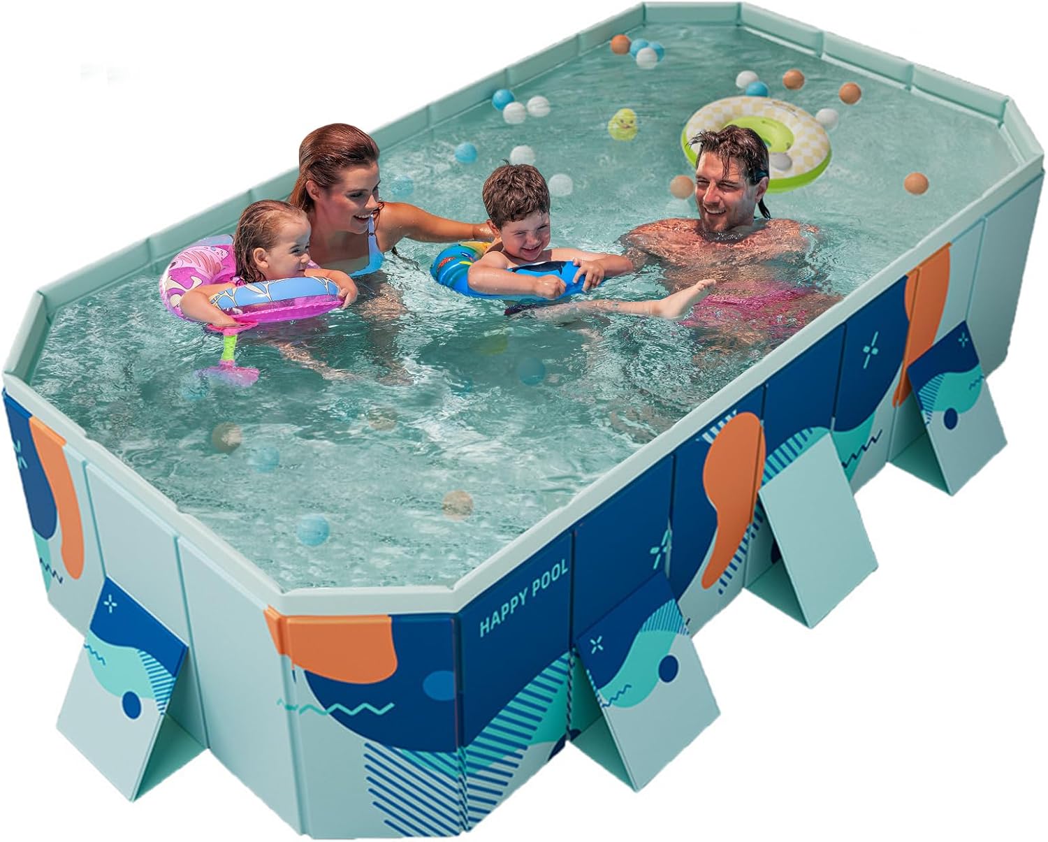 Non-Inflatable Swimming Pool Collapsible Rectangle Swimming Pool for Family Adults Hard Plastic Shell Foldable Pool for Outside Backyard Portable Pet Dog Pool (Light Green, 260cm)