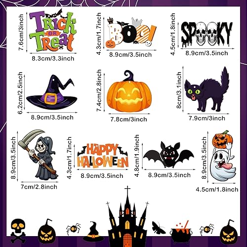 Miniatura 5 de Gerrii 40 adornos de Halloween de madera para decoración de árbol de Halloween, calabaza, fantasma, sombrero de bruja, esqueleto, mini adornos