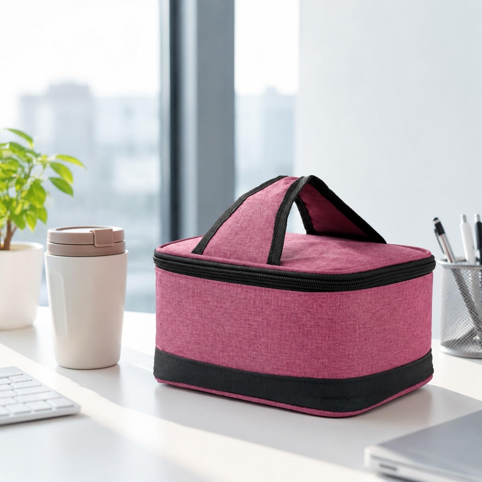 Borsa Termica in Tessuto Oxford Tile Borsa Termica Pieghevole Strutturato per Picnic, Viaggi, Lavoro, Rosso