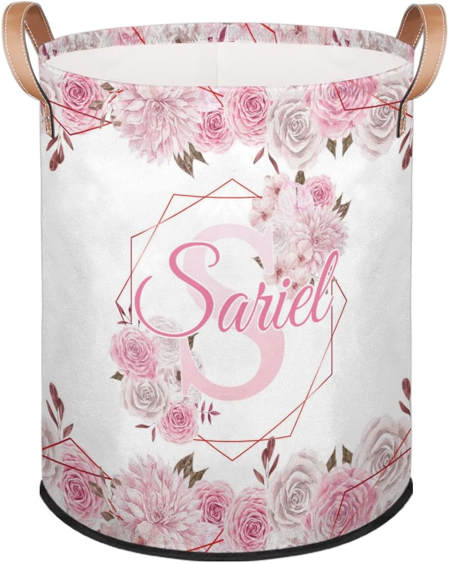 Pink Floral Laundry-Hamper for Women Customized Laundry Basket With Handles