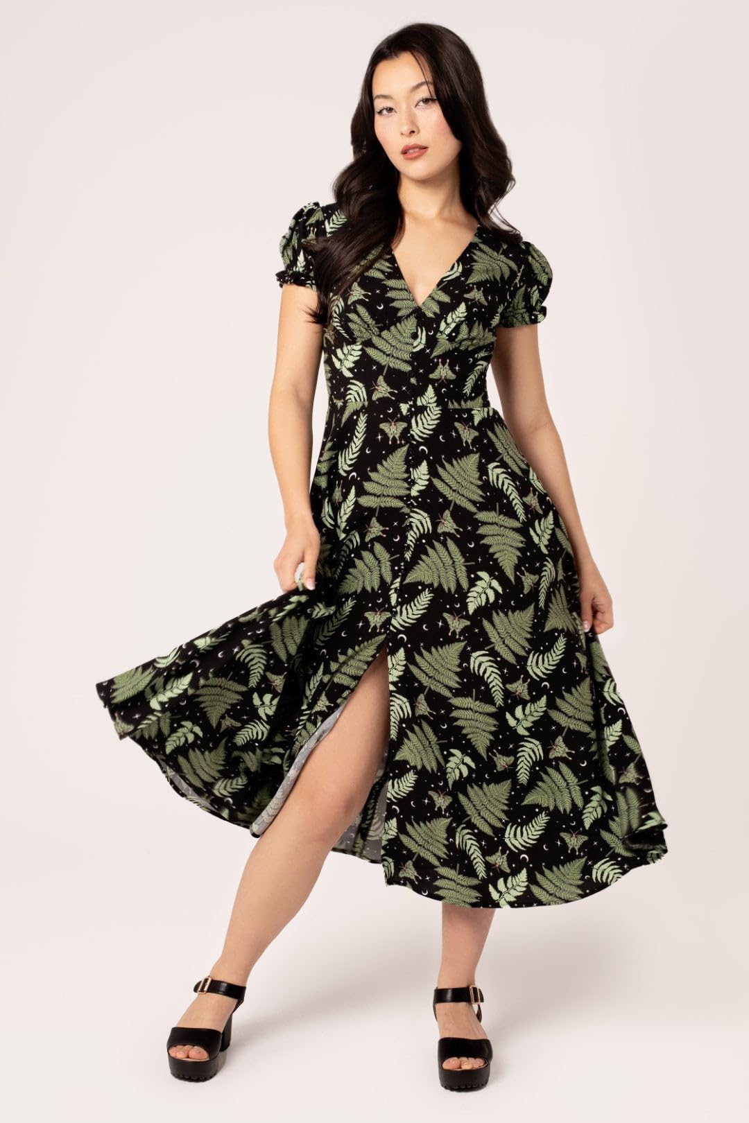 Hell Bunny Gaia Dress Mujer Vestido Largo Negro-Verde 100% Viscosa