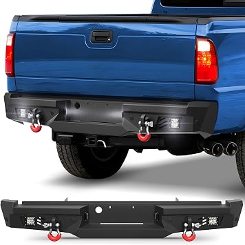 1999-2016 F250 Rear Bumper Full Width Offroad Bumper w/Step Plate | 2x18w Lights, D-rings, License Plate Lights for 1999-2016 Ford F250/F350/F450 Pickup Trucks