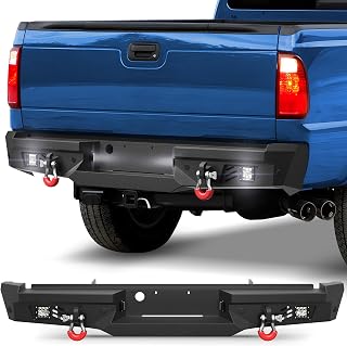 1999-2016 F250 Rear Bumper Full Width Offroad Bumper w/Step Plate, 2x18w Lights, D-rings, License Plate Lights for 1999-2016 Ford F250/F350/F450 Pickup Trucks