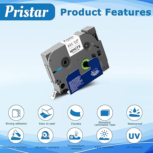 Vista 2 de Pristar Paquete de 3 cintas de etiquetas de 0.35 pulgadas compatibles con Brother TZe-221 TZ-221 TZe TZ Cinta blanca laminada de 0.354 in 0.35 Negro