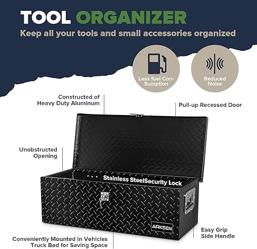 Miniatura 5 de ARKSEN - Caja de herramientas con cierre de placa de diamante de aluminio resistente de 30 pulgadas, para camioneta, remolque o casa rodante, mango
