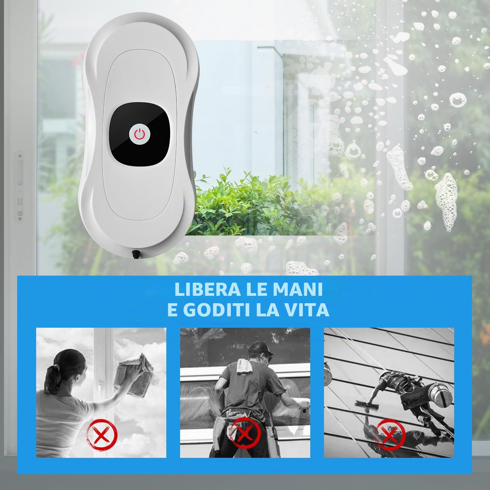 Robot Lavavetri, Lavavetri Elettrico Robot Lavavetri Finestre con Doppi Spruzzo Automatico Robot Pulisci Vetri Lavavetri Automatico con Telecomandato per Superficie Lisce, 3 Modalità di Pulizia