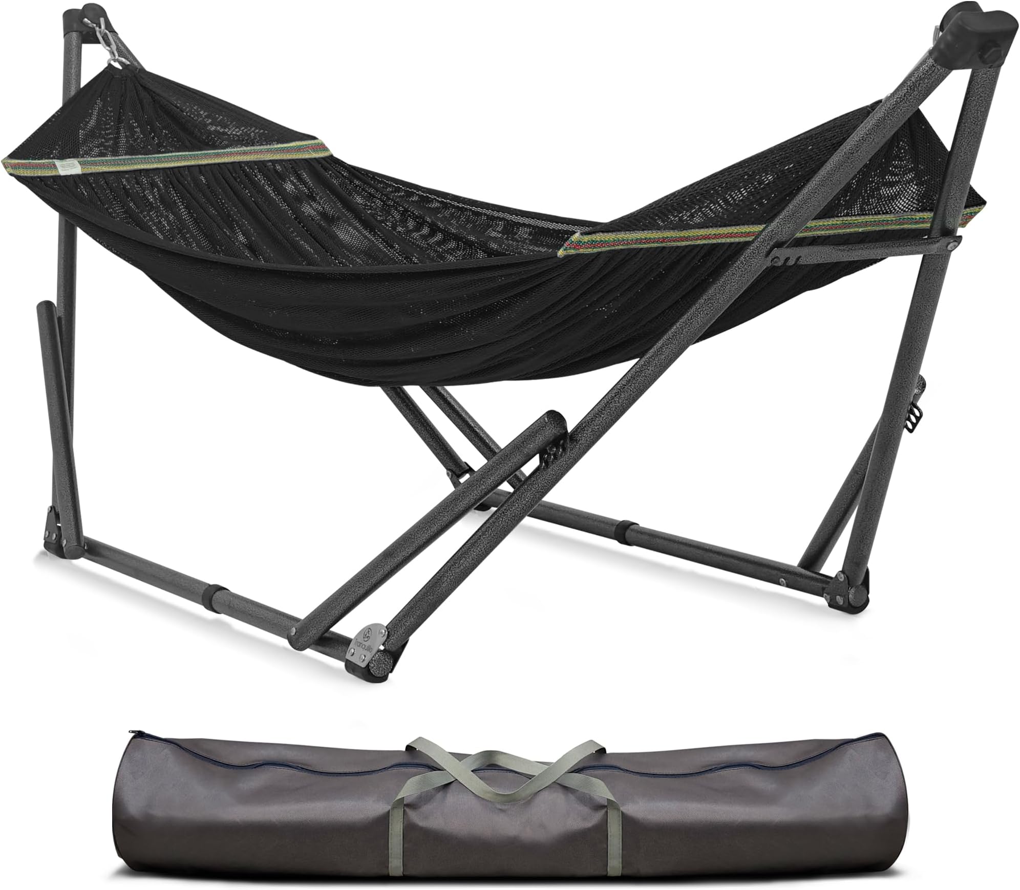 Tranquillo Adjustable Hammock Stand, Collapsible Camping Hammock and Stand, 550 lbs Capacity Deluxe Double Hammock Stand for 2 Persons, Portable Everywhere Easy Assembly Non-Slip and Noise-Free, Black