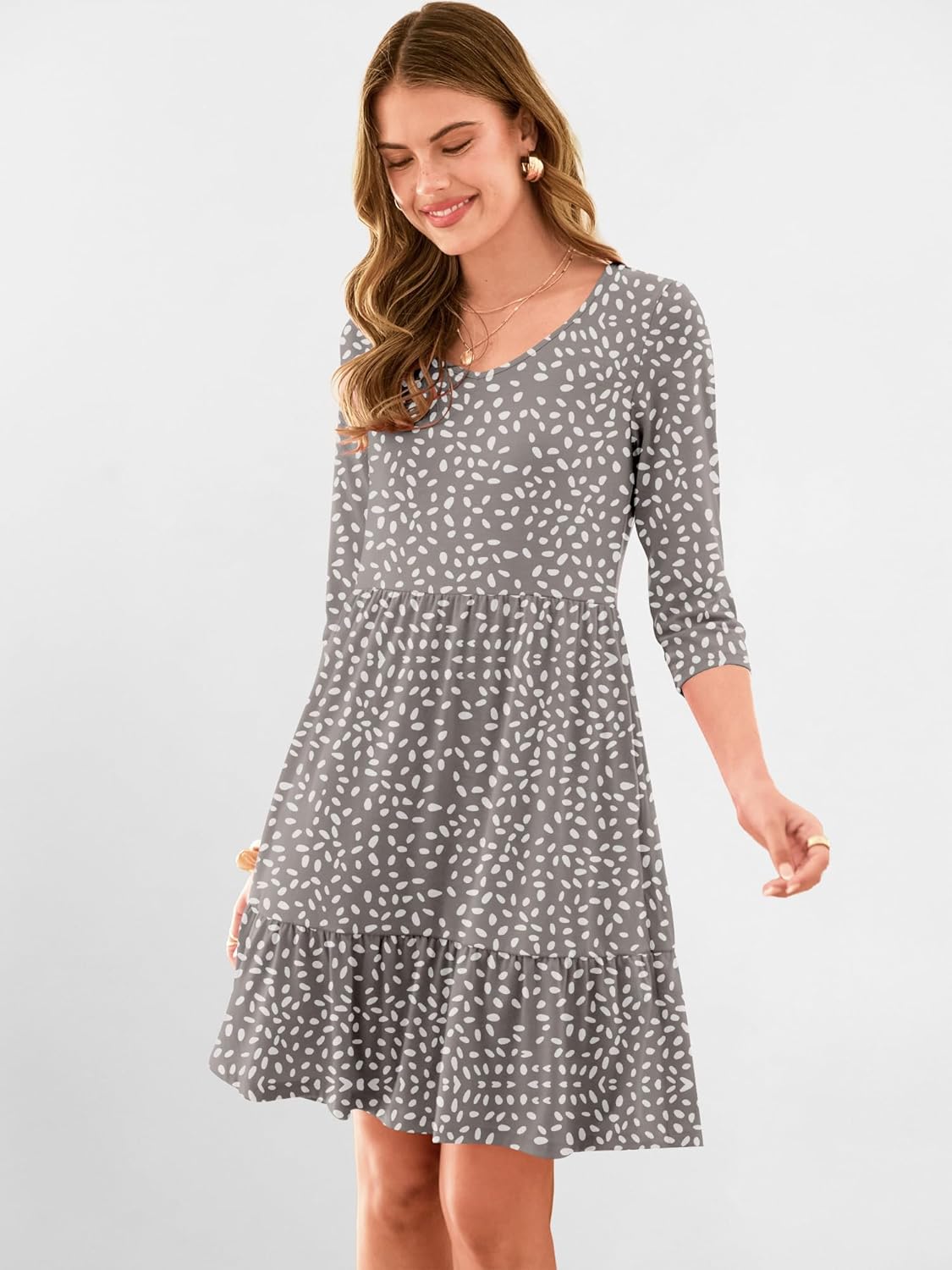 ANRABESS Women's 3/4 Sleeve Mini Dresses Summer Casual V Neck Flowy Tiered Floral Boho A-line 2026 Beach Vacation Short Dress - Image 6