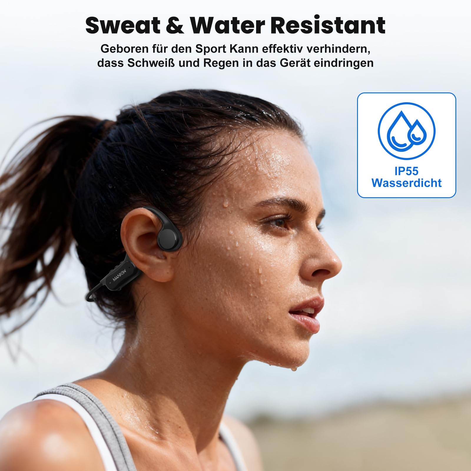 MANKIW Knochenschall Kopfhörer Bluetooth 6.0, Open Ear Sportkopfhörer, Typ-C Schnellladung, IPX5 Wasserdicht Bone Conduction Headphones für Laufen, Fitness, Autofahren