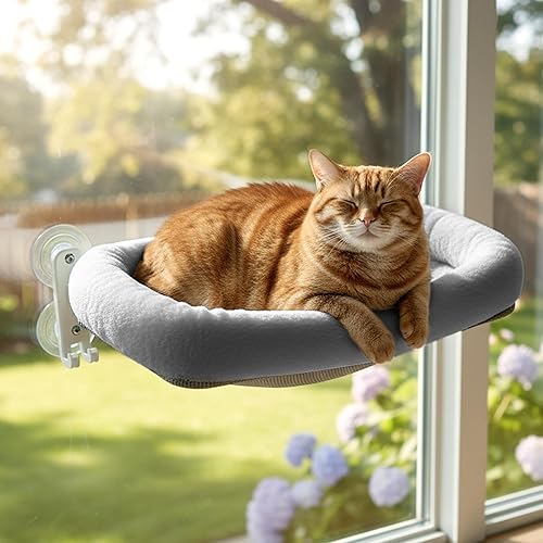 Cordless Cat Window Perch, Foldable Cat Window Hammock, 4 Strong