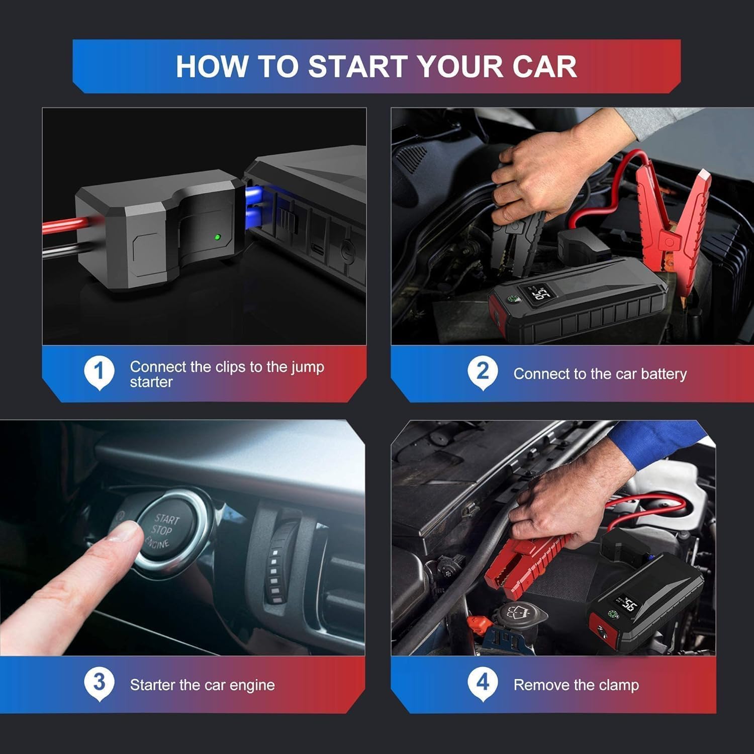 Smart Jumper Cables for 12V Portabale Car Jump Starter, Automotive Jump Starter Booster Clamp Cables with 8WAG Line