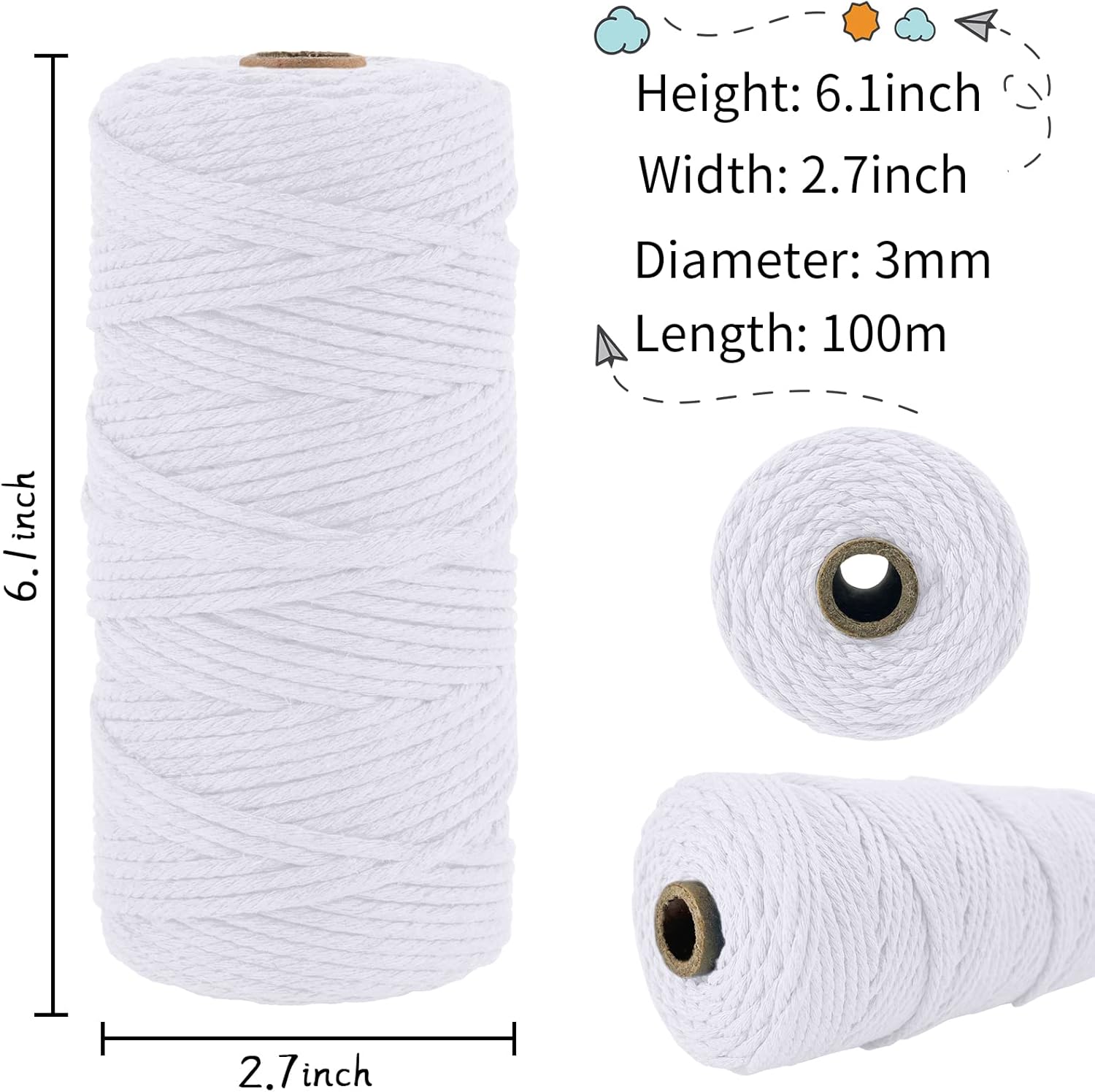 LEREATI Macrame Cord 3mm x 100m, Thick Macrame Rope Natural Cotton Rope Craft String - Image 4