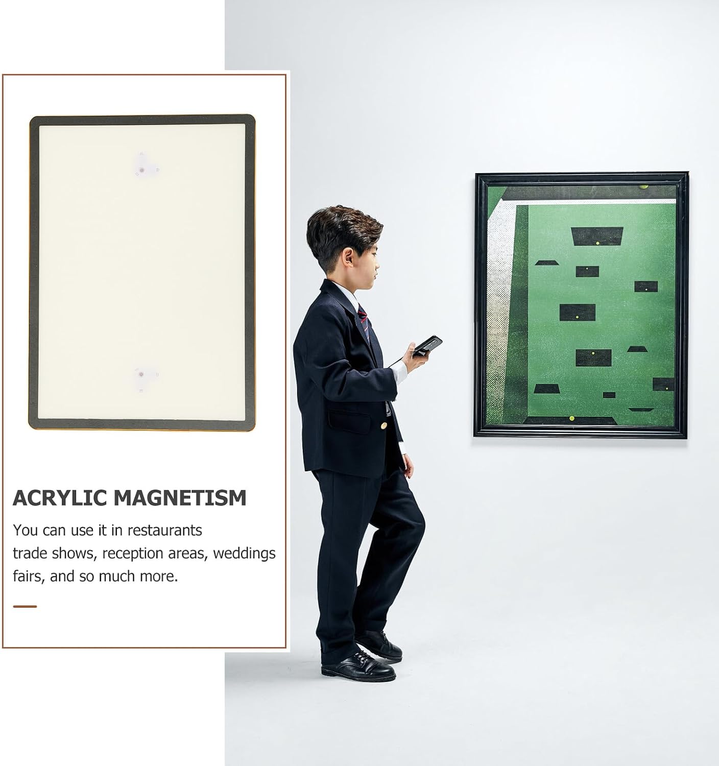 Cabilock Magnetic Acrylic Picture Frame A3 Aluminum Alloy Authorization Display Frame with Gold Edge Black Surface for Business License and Photo Display
