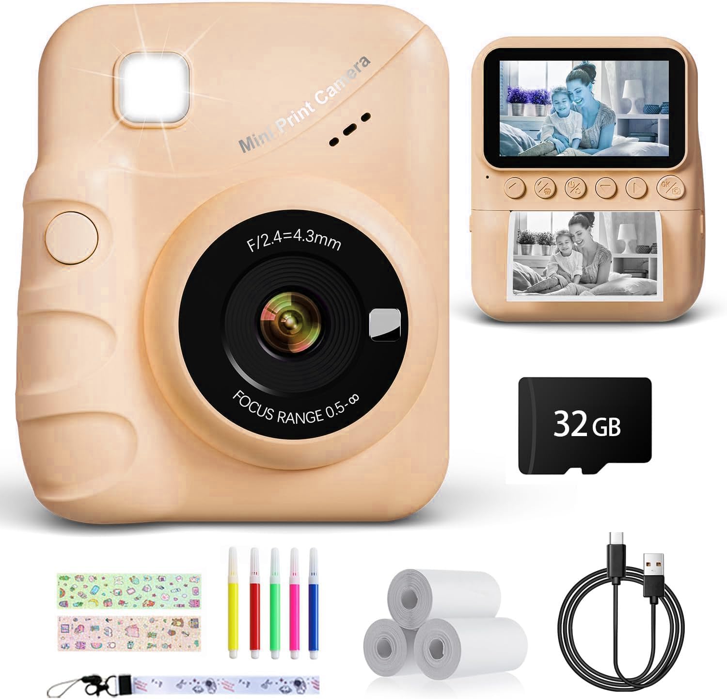 TIATUA Camara Fotos Infantil instantanea, 3,0'' HD 48 MP Cámara Instantánea para Niños con Tarjeta de 32 GB y Papel de Impresión, HD 1080P Cámara Instantánea para Niños y Niñas 3 a 12 Años