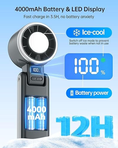 Miniatura 5 de TriPole Ventilador turbo portátil de mano con refrigeración por hielo, batería de 5 velocidades recargable plegable 3 en 1, mini ventilador de