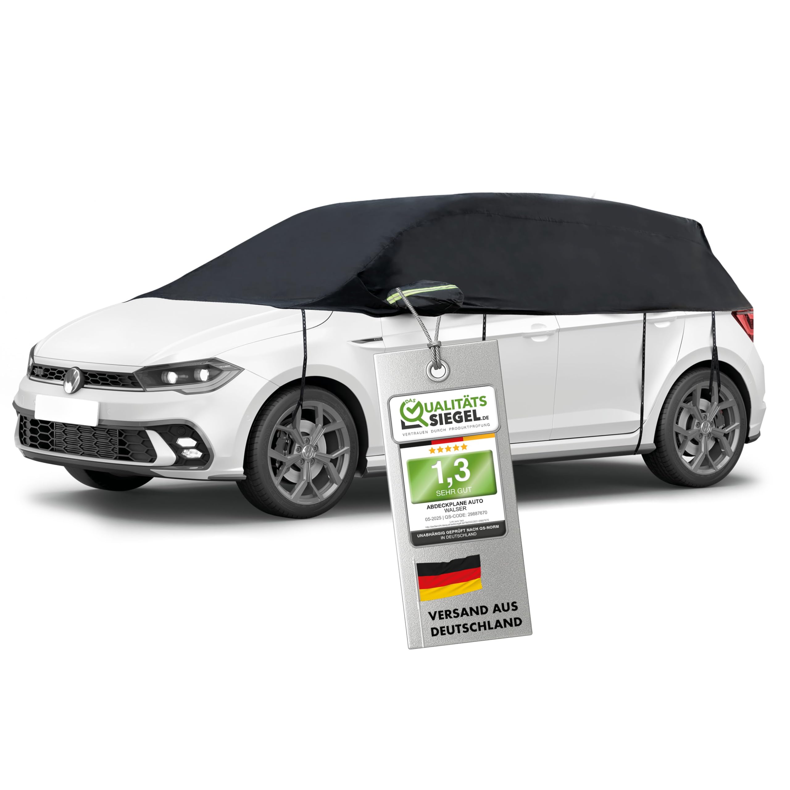 Walser Abdeckplane Auto All Weather, Abdeckplane wasserdicht, 100% wetterfeste Autoabdeckplane, Autoabdeckung Outdoor, Autoabdeckplane wasserdicht, Autoplane Halbgarage Größe 3 PKW schwarz