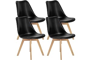 edx Dining Chairs Set of 4: Modern Black Leather Kitchen Chairs for...