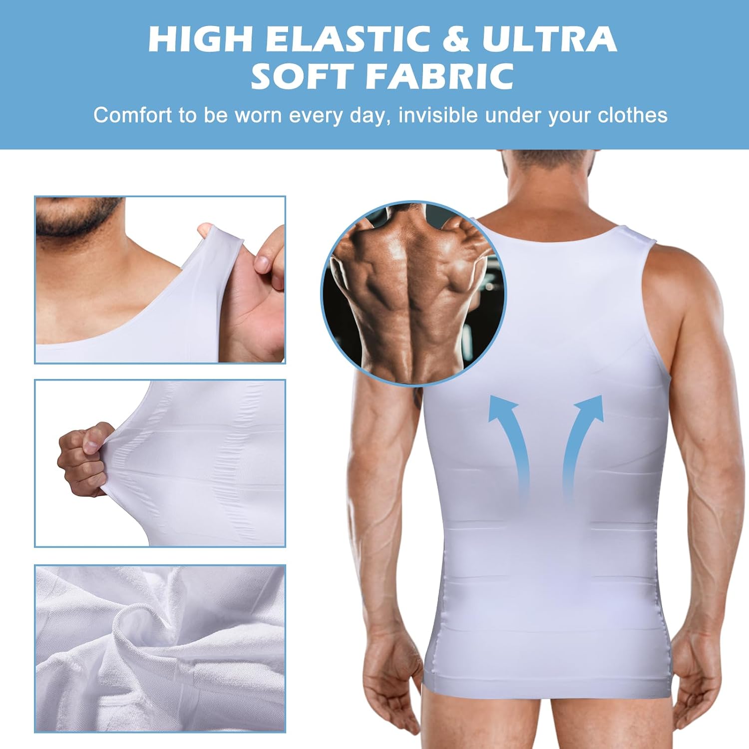 Mens Slimming Body Shaper Vest, Gynecomastia Compression Shirts, Tummy Control Undershirts - Image 3