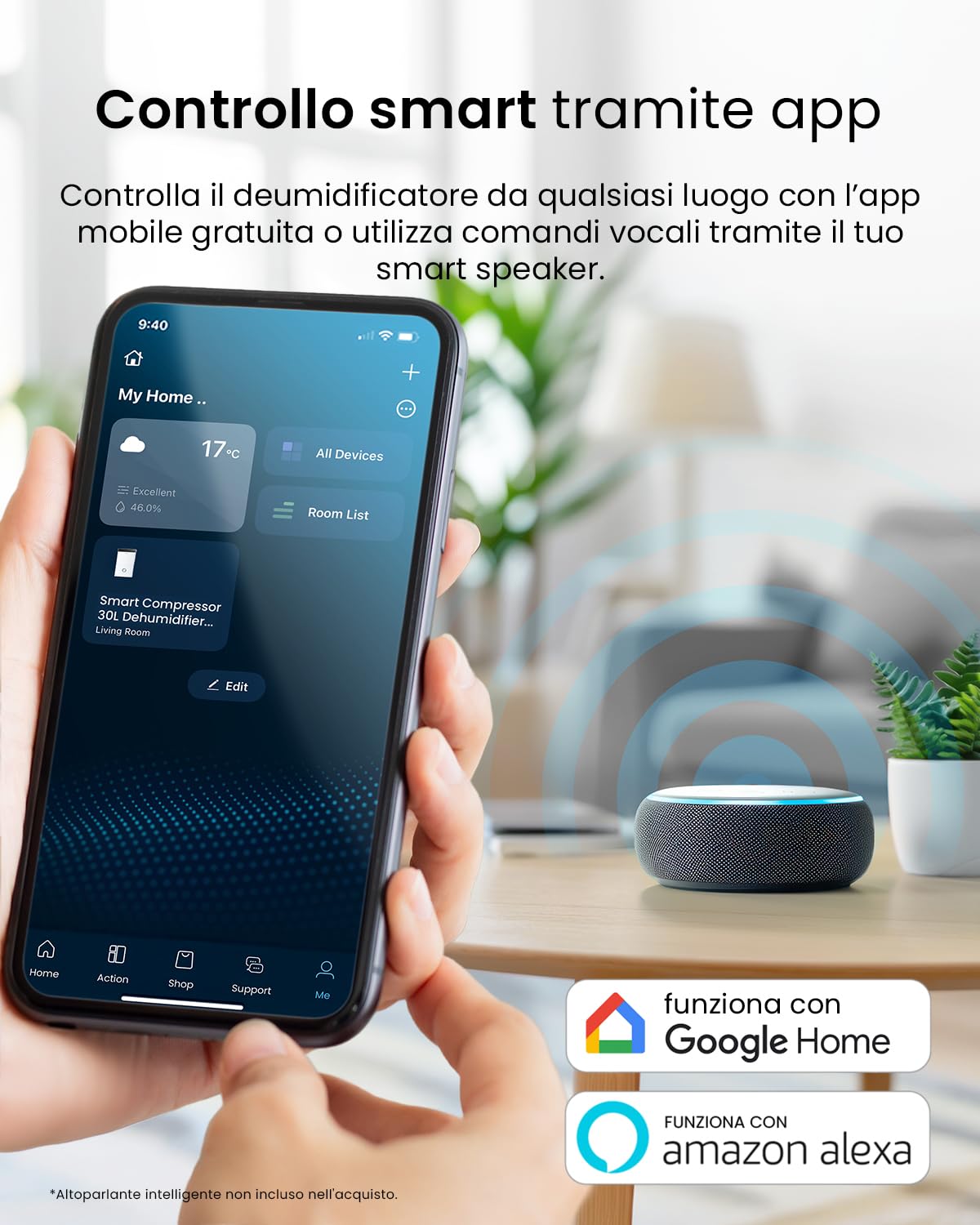 Pro Breeze Deumidificatore Casa Muffa 30L/giorno, display digitale dell'umidità, Drenaggio continuo, Timer 24 ore, Funzione di sbrinamento automatico - Ideale per umidità e condensa