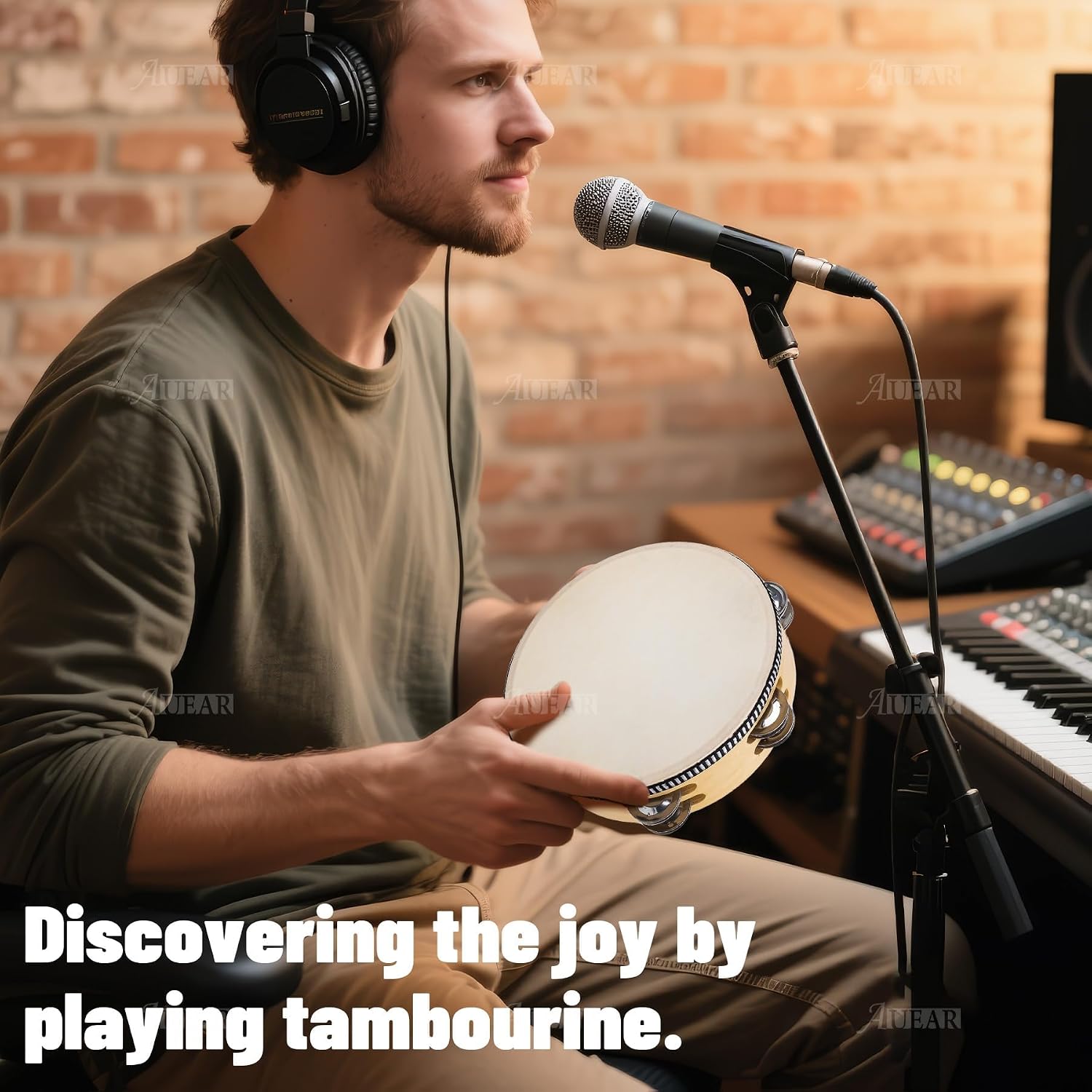 AUEAR, Double Row Jingles Handheld Tambourine Creative Wooden Drum for Adults Percussion Musical (1-Pack, 8 Inch) image 5