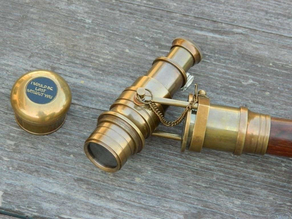 historicalmuseumstore Walking Cane,Brass Antique Stick Folding Telescope Wooden Nautical Gift Black