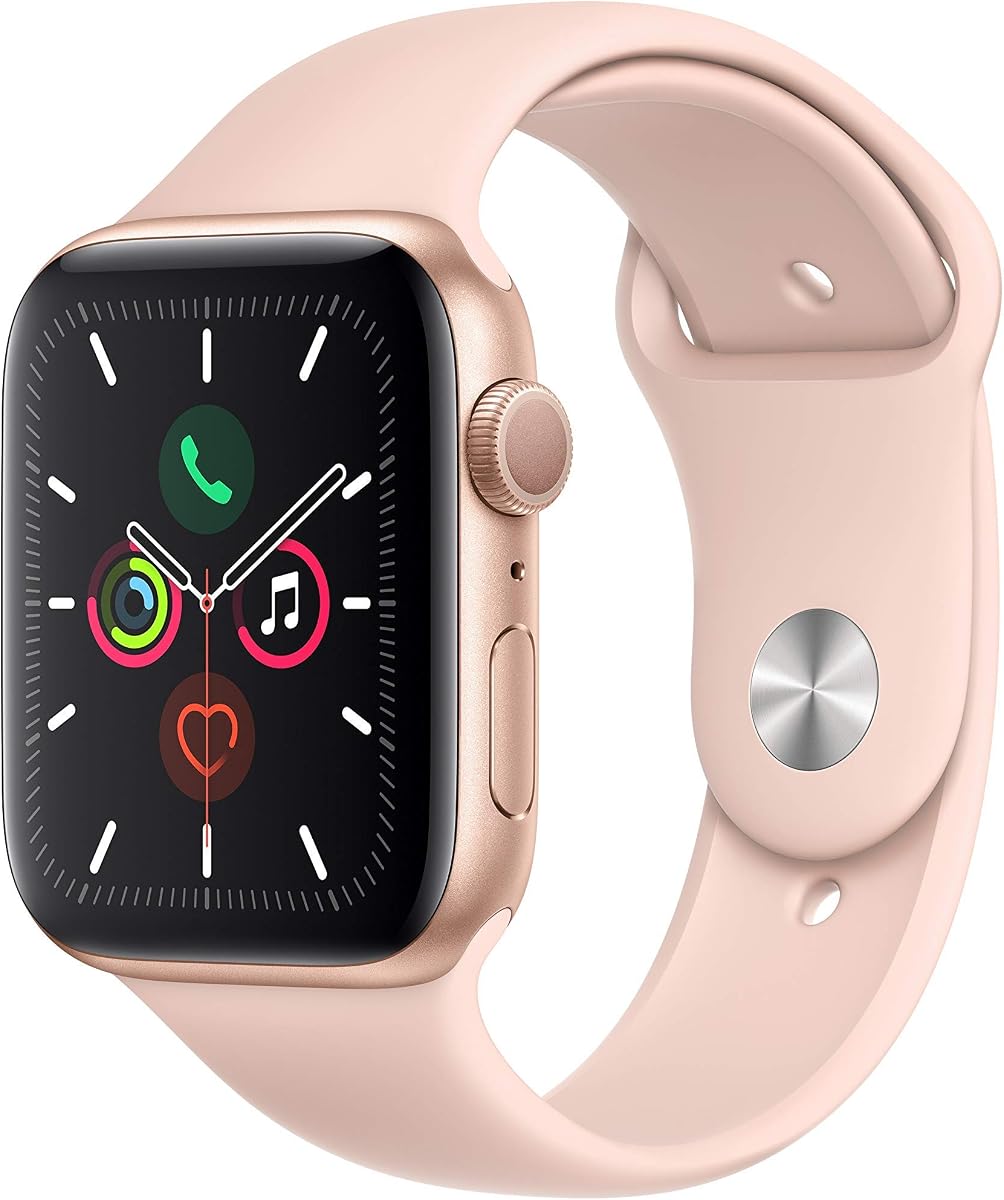 Apple Watch Series 5 (GPS, 44MM) - Gold Aluminum Case with Pink Sand Sport Band (Renewed)