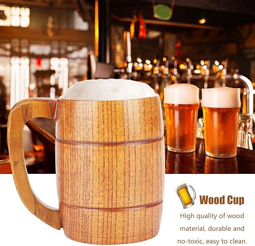 Miniatura 6 de Taza de cerveza formada barril de madera hecha a mano, taza de beber de madera clásica, respetuoso del medio ambiente natural