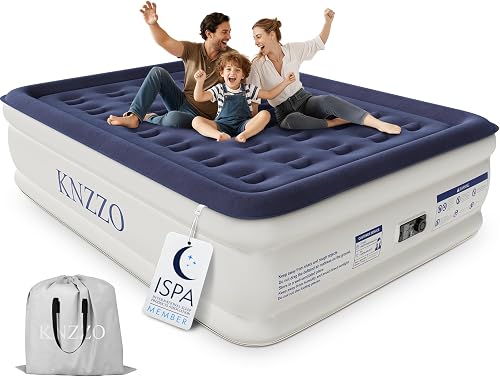 Air Mattress Queen with Built-in Pump, Blow Up Mattress with Soft Flocked Top, Leakproof Inflatable Mattress, Foldable Waterproof Air Bed for Home, Guests, Camping, with Storage Bag