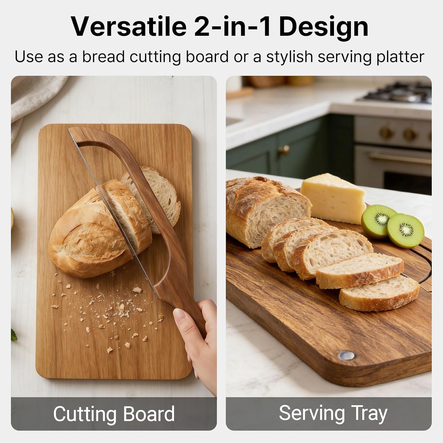 Bread Bow Set | Odor-Free Wood Tray & Reversible Slicer | Precision Cutting for Homemade Bread, Sourdough, & More