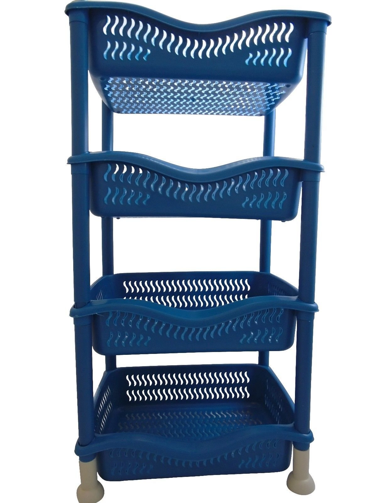 A406 Blue 4 Tier Stackable Rectangular Vegetable Rack Kitchen Garage Storage Utility (Blue)