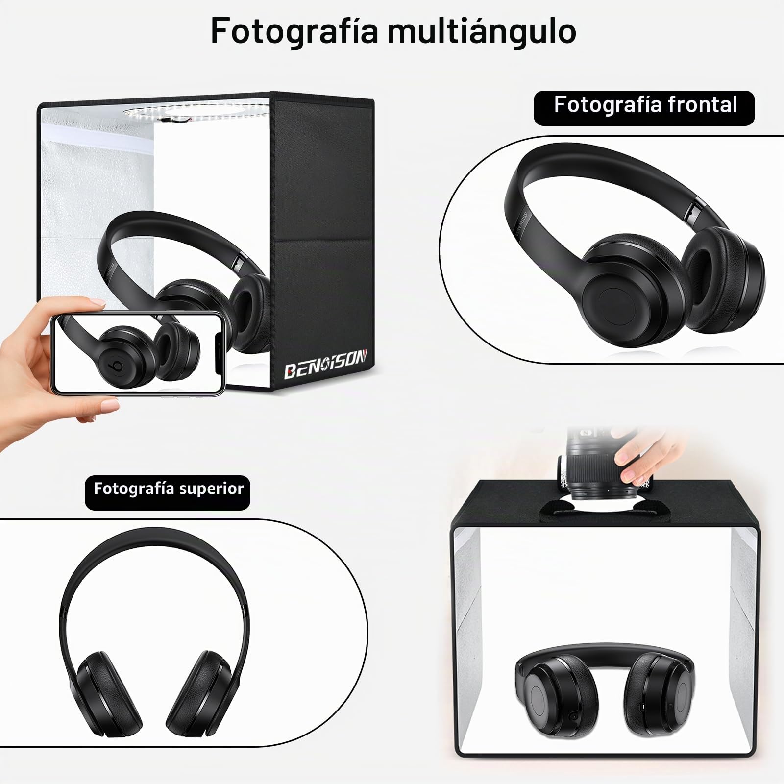 Caja de Luz de 40x40 cm para Fotografía – Estudio Portátil con 120 LED y 6 Fondos para Joyería y Productos Pequeños