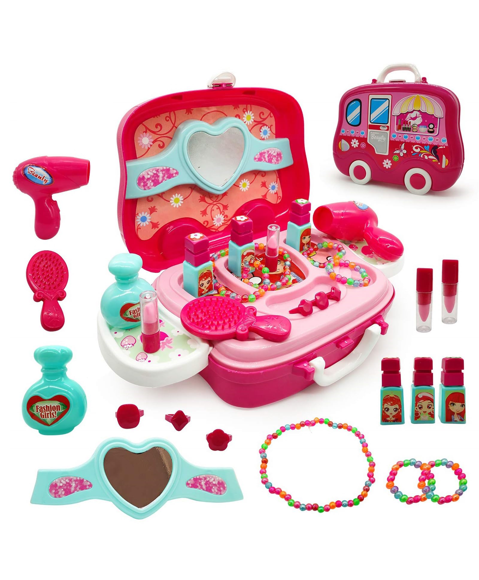 URBAN TOYS 21 Pcs Make up Kit Beauty Set Toy for Girl | Pretend Play Cosmetic Suitcase Makeup Set Accessories Toys for Children Princess Girls | 3+ Year Christmas & Birthday Gift| Multicolour Plastic (B0CMM6QCCD) Amazon Price History, Amazon Price Tracker