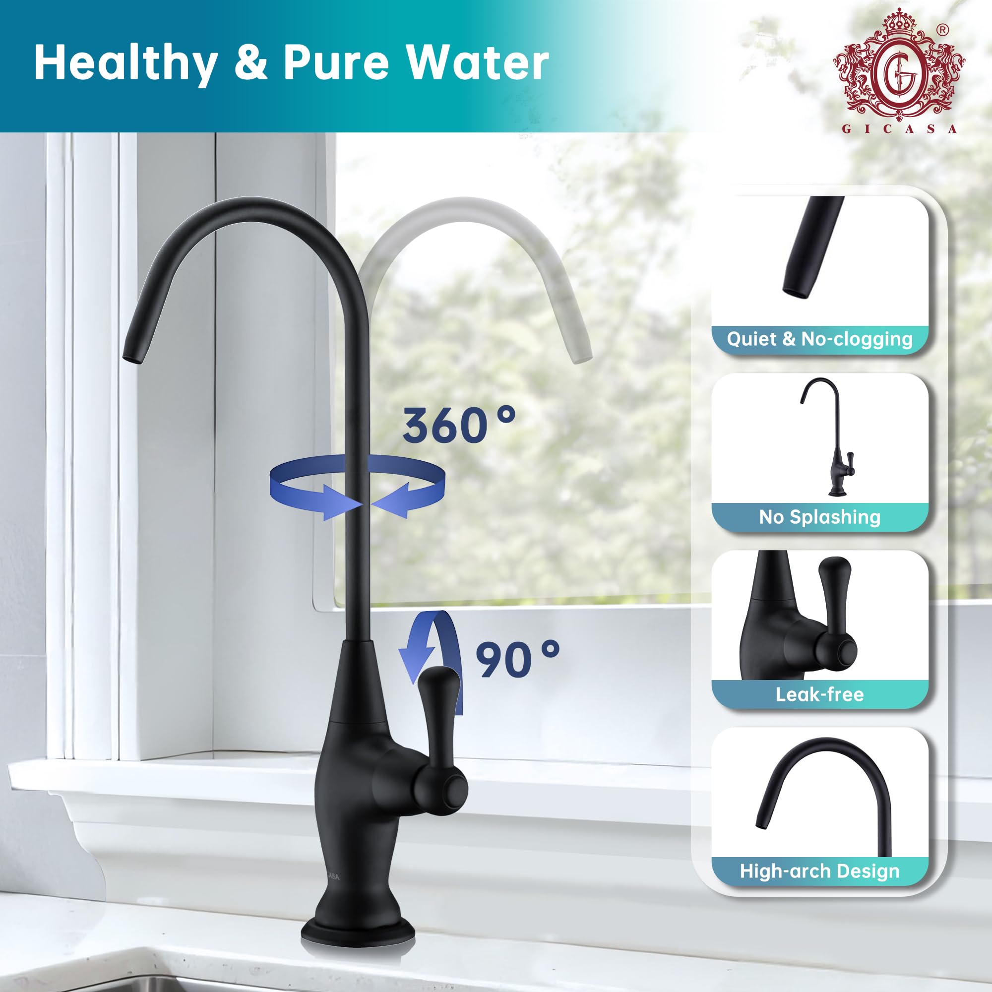 Grifo de filtro de agua negro mate, grifo de bebida de agua potable de acero inoxidable 304 sin espacio de aire para sistemas de ósmosis inversa Sistema de filtración de agua
