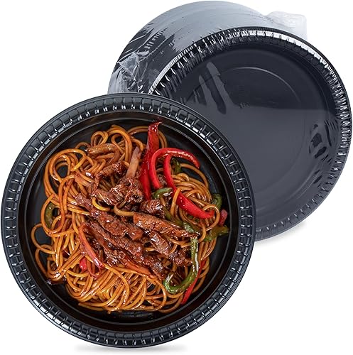 Platos desechables de polipropileno con relleno mineral de 9 pulgadas, paquete de 150 bandejas retráctiles sin BPA | Reutilizables para lavavajillas