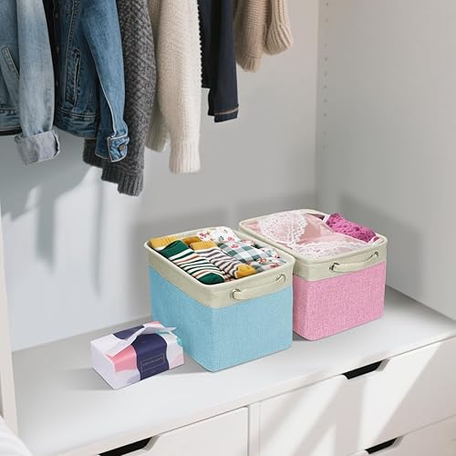 Miniatura 3 de BALEINE Paquete de 4 contenedores de almacenamiento de tela para estantes, cestas de almacenamiento de lino para organizar, contenedores decorativos