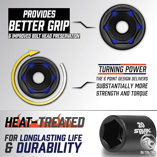 Miniatura 3 de Stark Elite Drive Master - Juego de llaves de vaso de impacto de 1/2 pulgada, 65 piezas de dados profundos y poco profundos SAE (3/8" a 1 1/4") y