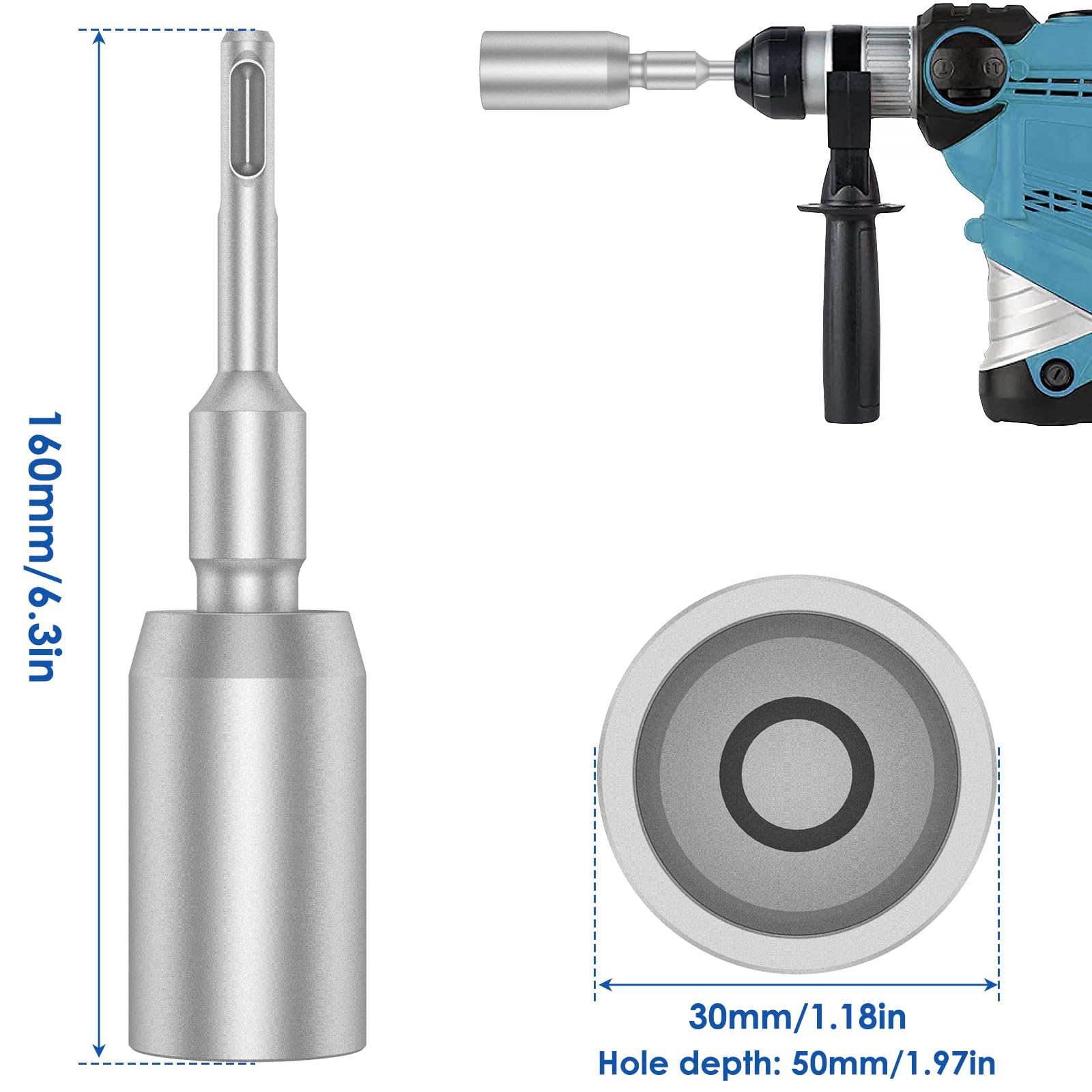 Destornillador de varilla de tierra, 30/45/65 mm, herramienta de destornillador de barra de tierra SDS-Plus de alta resistencia, barra de taladro de martillo duradera, destornillador de broca de acero