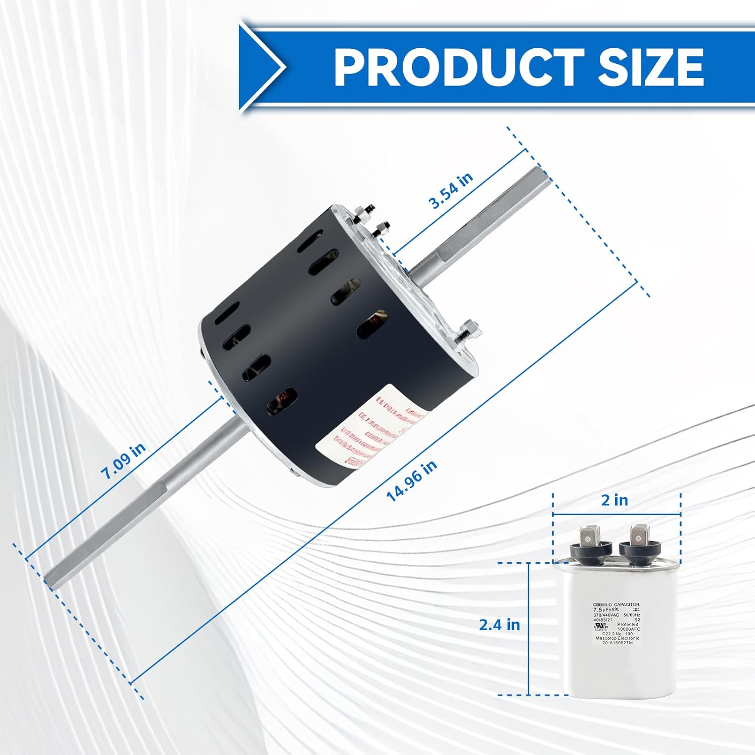 RV AC Fan Motor with Capacitor Replaces Fasco D1092, 7184-0156, 7184-0432, 7184-0196, Y6L-457D01L, Y6L45C21, Compatible with Coleman Mach RV Air Conditioner Motor, 1/3 HP, 115 Volts, 1675 RPM