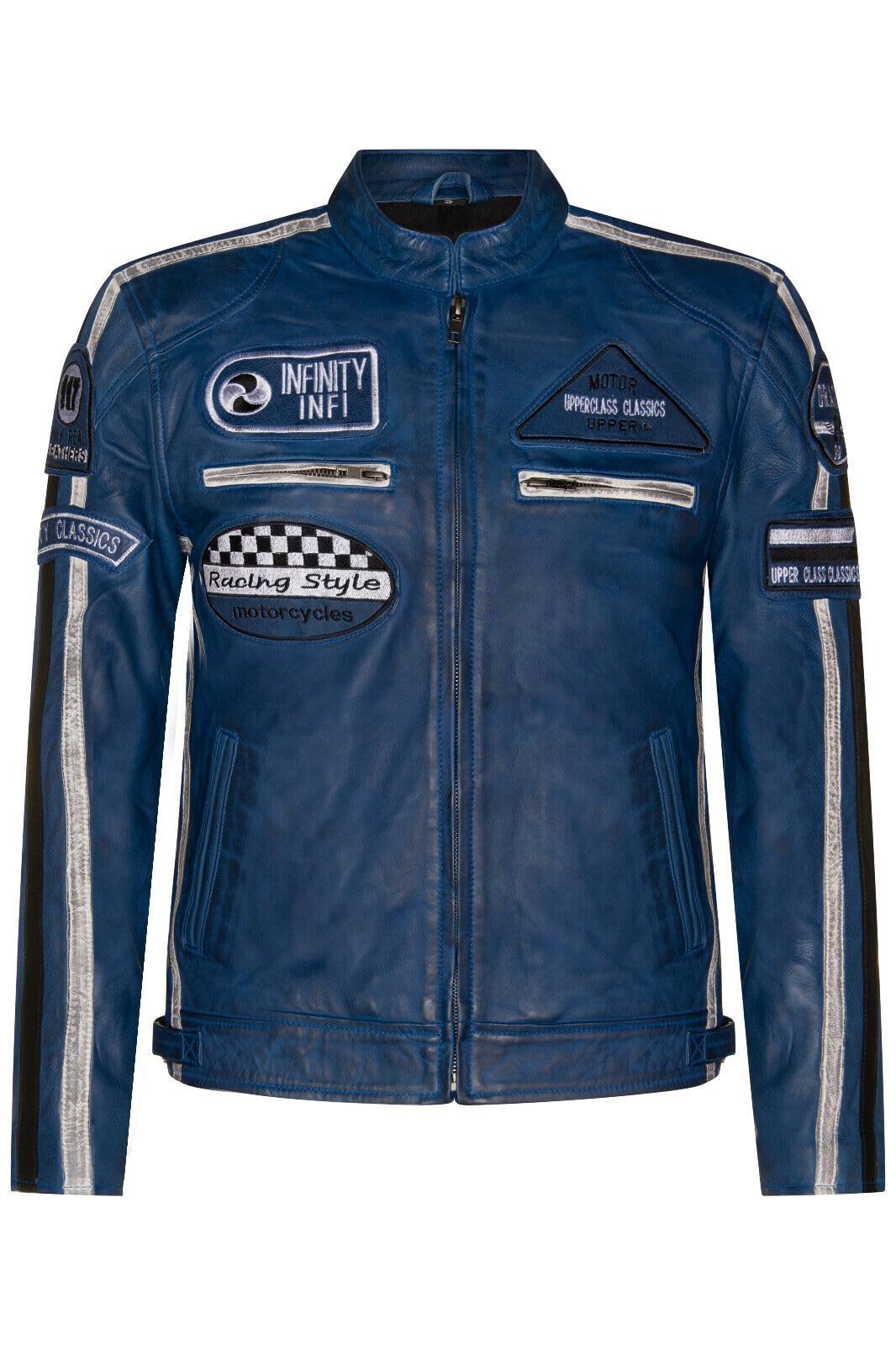 Infinity Leather Men's   Versatile Blue Leather Biker Jacket-Stone in Size 3XL, BrandAlley