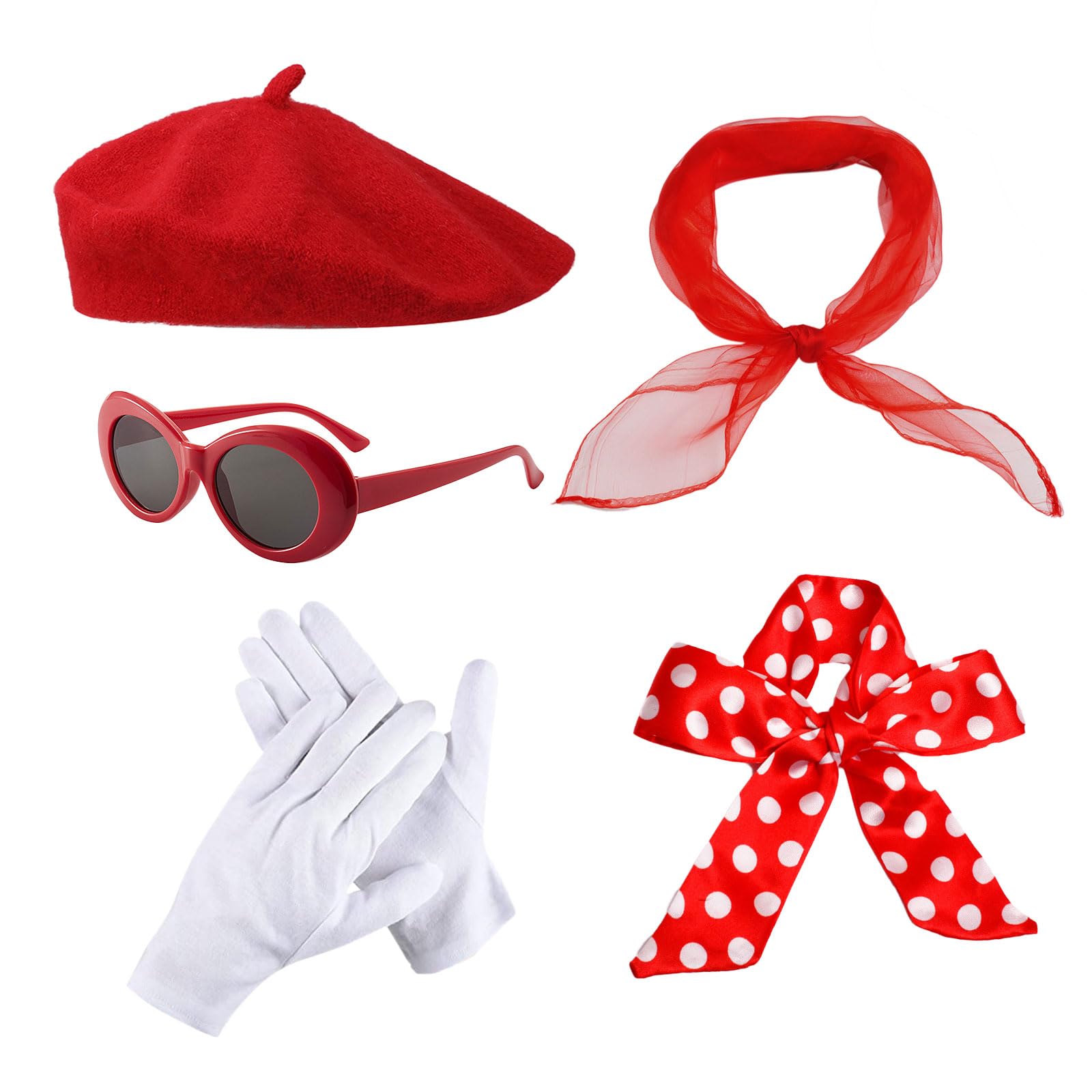FUIPVGI 5 Pcs French Fancy Dress Costume Accessories Set, 50s Retro Party for Women Cosplay Party Supplies School Dress Up Day