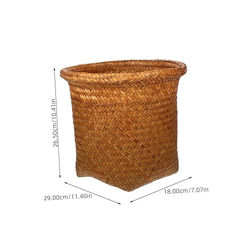 Miniatura 3 de Zerodeko Cesta de basura tejida de ratán redondo, cubo de basura de mimbre, canasta decorativa para lavandería, contenedor de almacenamiento,