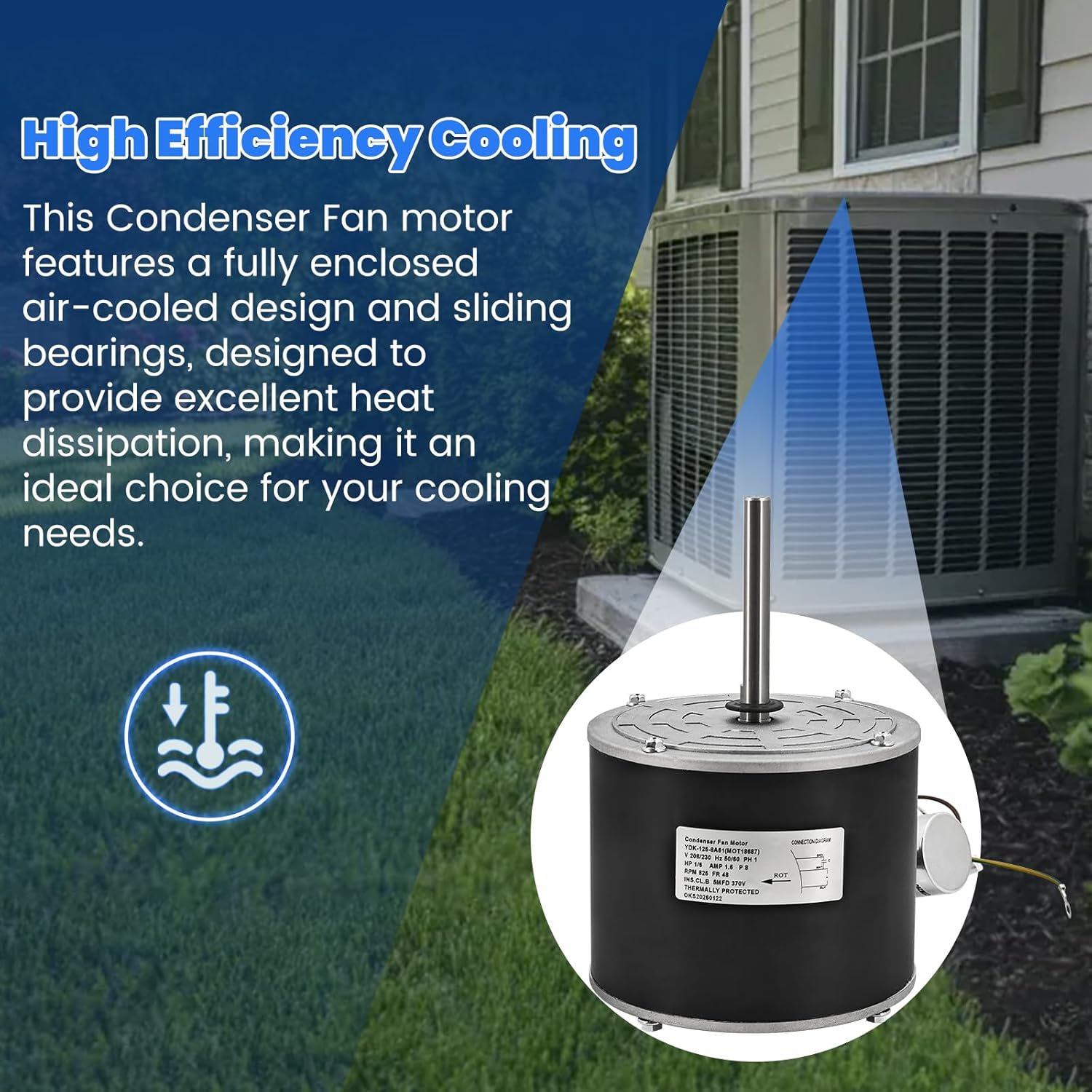 MOT18687 Upgraded 1/6 HP 825 RPM Condenser Fan Motor Fit for Trane, X70370246010 Electric Fan Motor for American Standard for More AC/Air Conditioner Replacement MOT12919 MOT10478