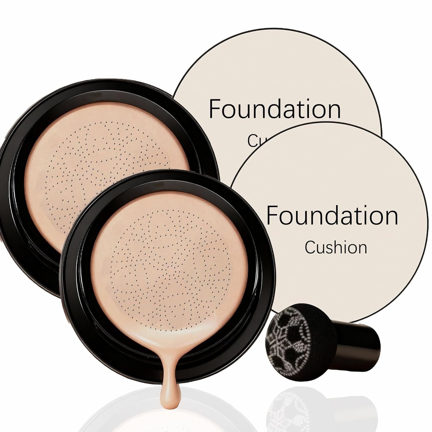 2-Pack Foundation Cushion - Hush Makeup Full Coverage Foundation Moisturizing Long-Lasting Matte Finish with Mushroom Head Applicator For