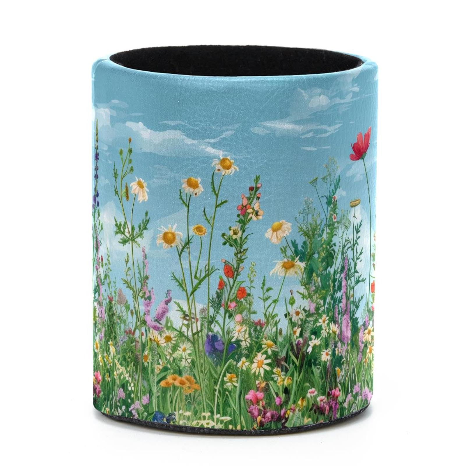VAPOKF Round Pencil Holders for Desk, Wildflowers Pen Holders Pen Pot Makeup Brushes Storage Desktop Stationery Supplies Organiser for Home Office