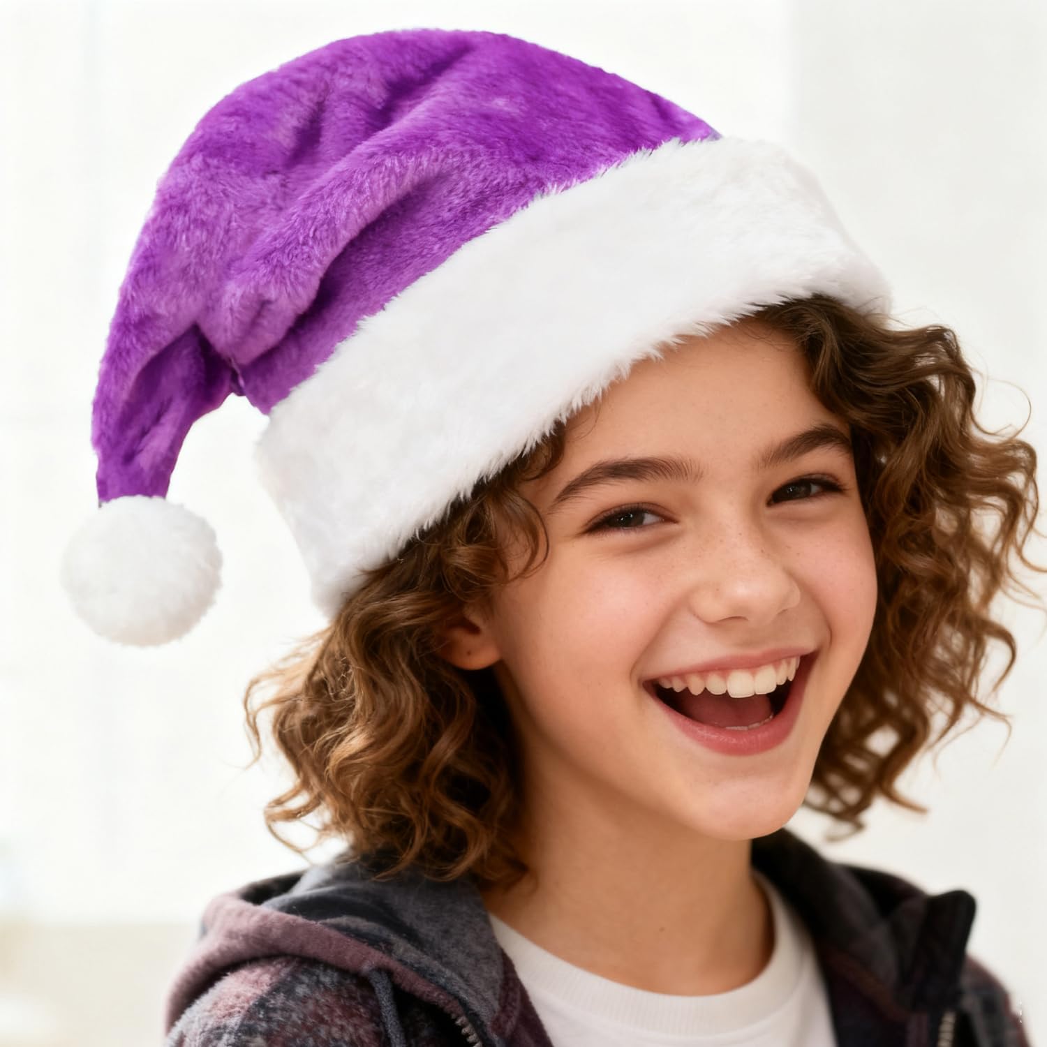Purple Santa Hats Plush Christmas Hat for Adults Unisex Velvet Xmas Hat for Christmas Xmas New Year's Holiday Party - Image 5