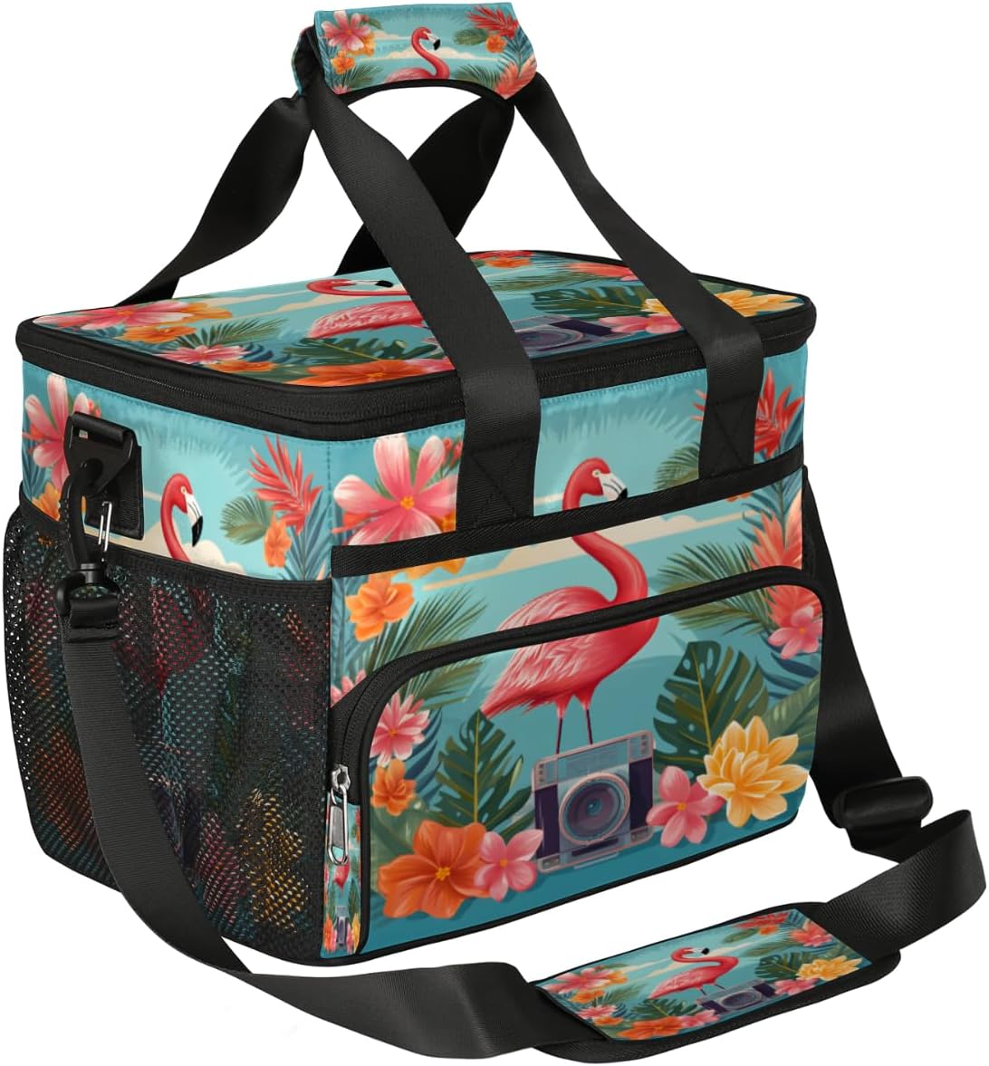 Summer Flamingo Insulated Picnic Backpack Lunch Box for Women Men Picnic Basket Tote Lunch Bag Picnic Bag Portable Lunch Bags for Picnic, Beach, Work, Trip,Office, Camp Flamingo