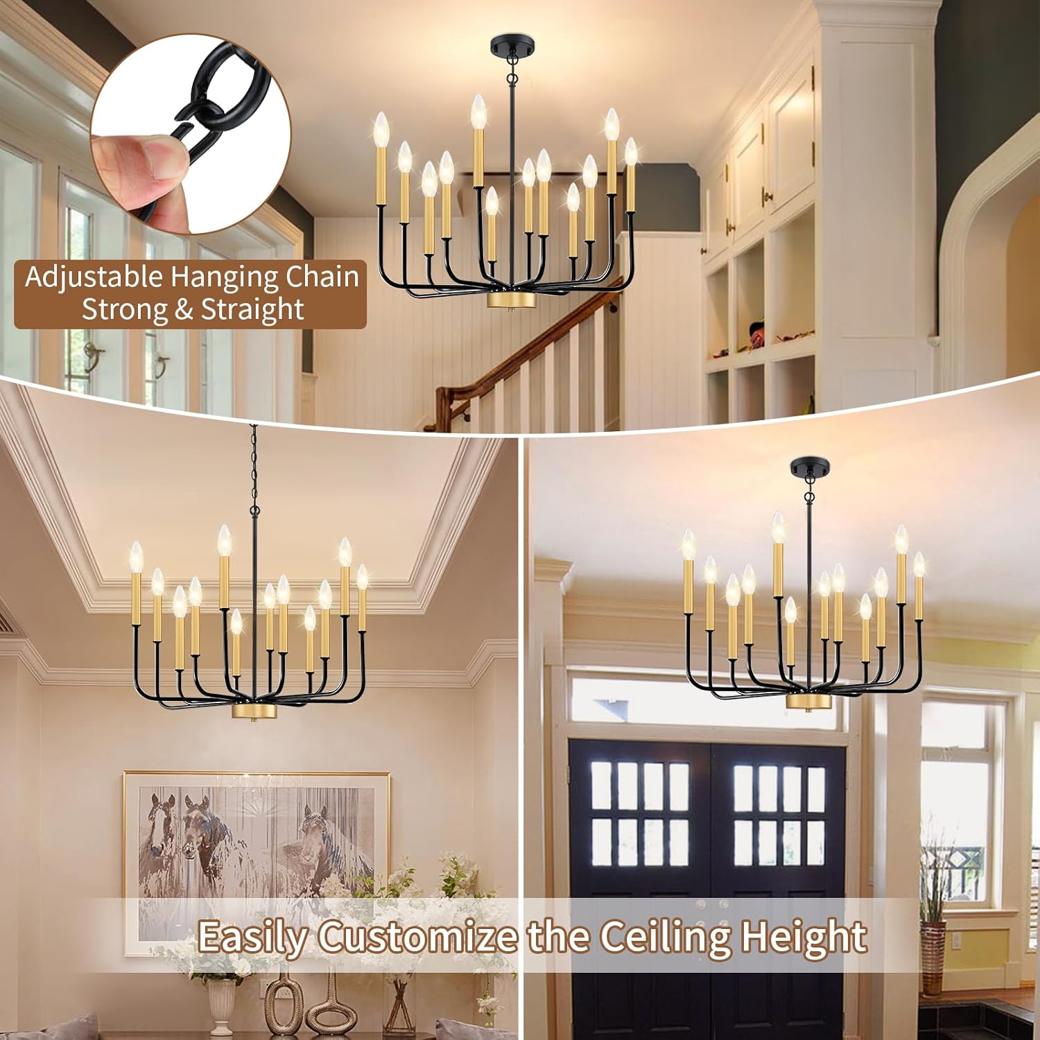 VUAA 12 Light Farmhouse Chandelier for Dining Room Lighting Fixtures Hanging, Dining Light Fixtures Industrial Modern Chandelier for Bedroom, Foyer, Hall, Kitchen, Living Room and Entryway